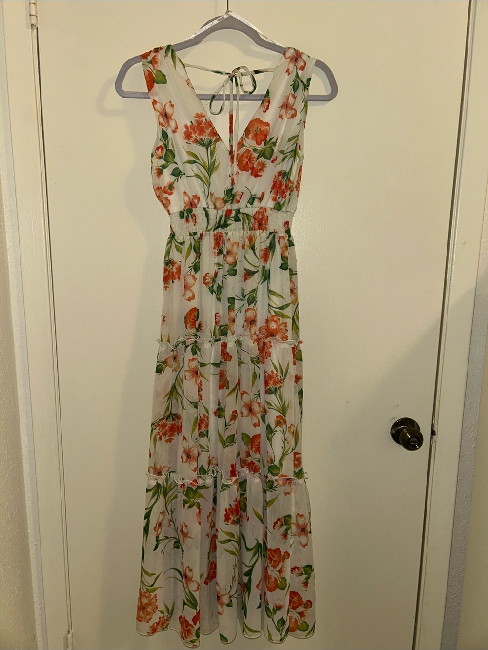 White Floral Maxi Dress with Orange Blooms